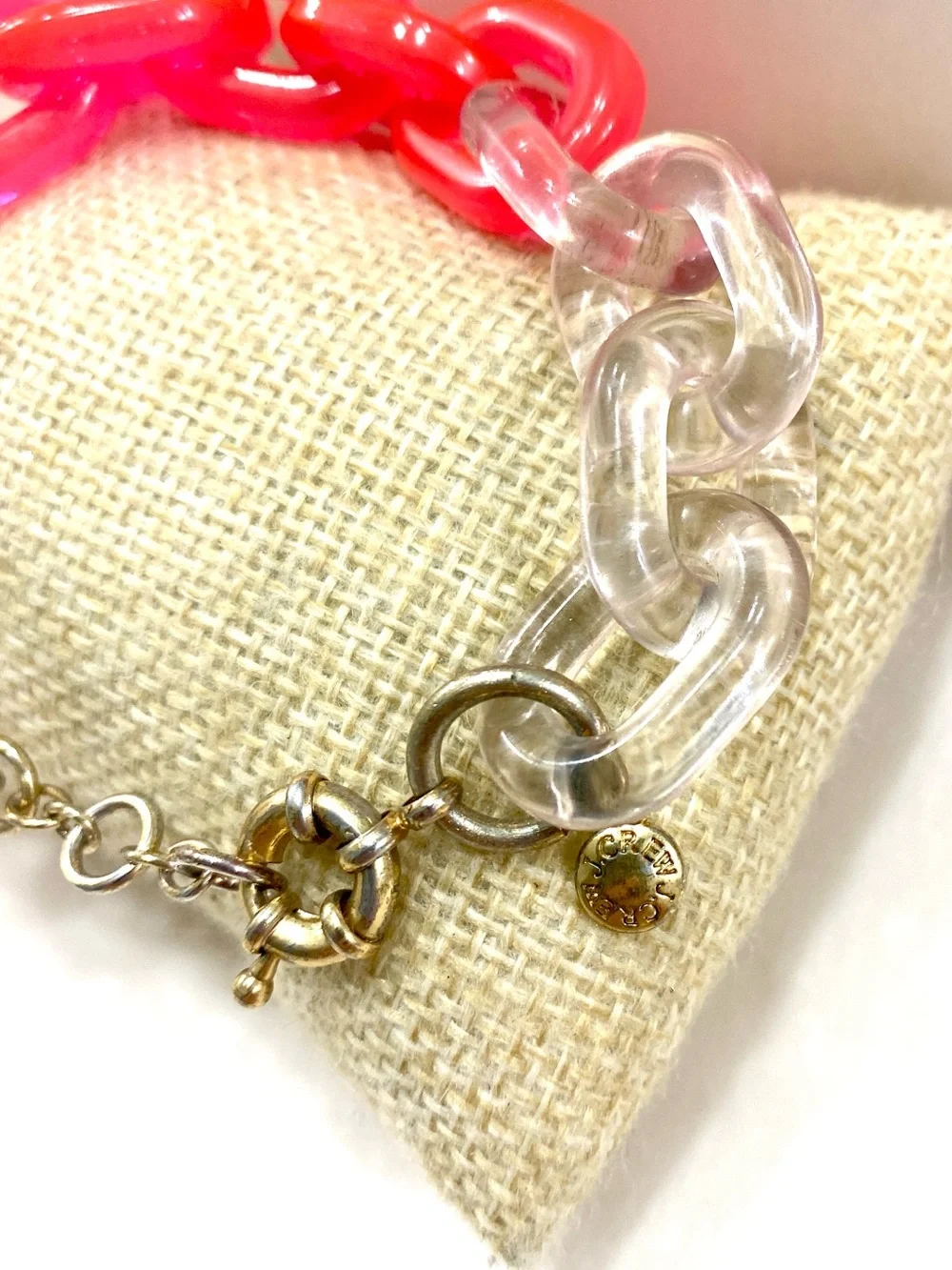J. Crew Clear and Hot Pink Link Bracelet with Gold-Tone Clasp